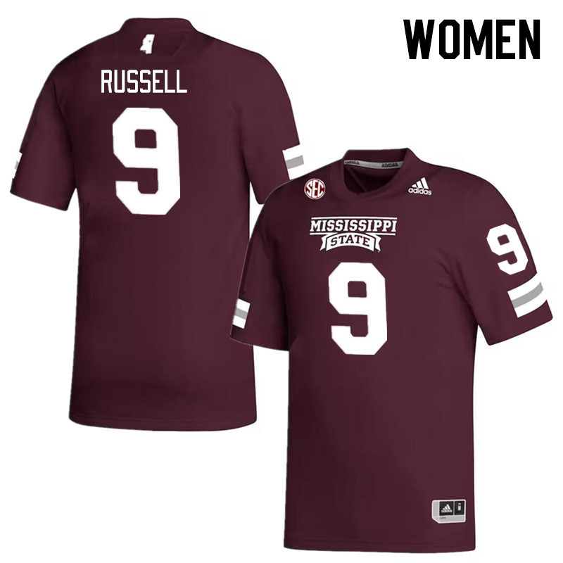 Women #9 De'Monte Russell Mississippi State Bulldogs College Football Jerseys Stitched Sale-Maroon - Click Image to Close